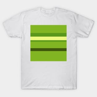 An uncommon union of Olive Drab (#3), Sunny, Dark Lemon Lime and Navy Green stripes. T-Shirt